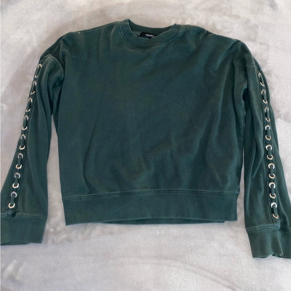 Green Lace-Up Sleeve Sweater